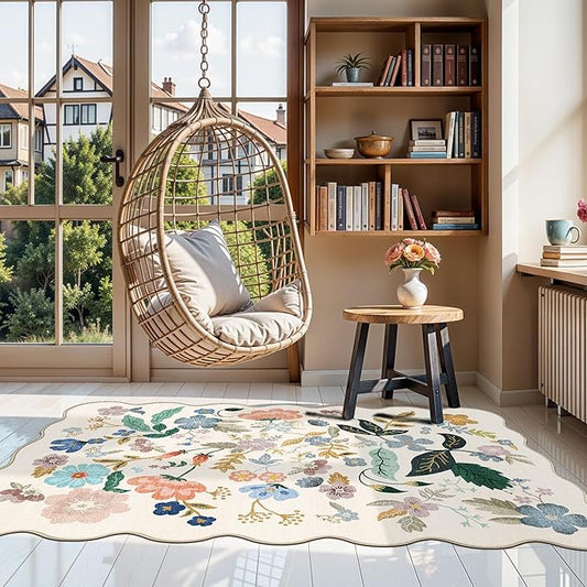 Washable 3x5 Entryway Area Rugs: Ultra Soft Floral Carpet for Kitchen Nursery Indoor Light-Weight Doormat Anti-Slip Elegance Rug for Living Room Bedroom Small Foldable Vintage Floor Mat(3x5,Cream)