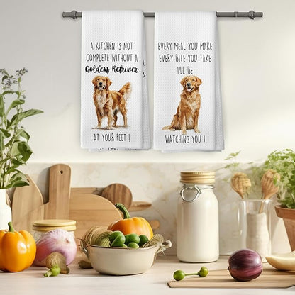 Golden Retriver Dog Kitchen Towels Set of 2, Funny Dog Kitchen Decor, Dogs Gifts for Women Men Hand Towel, Pet Owner Gift Decorative Tea Towels Dish Towel 16x24 Inch