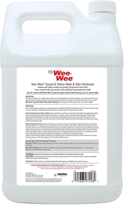 Four Paws Wee-Wee Pet Stain and Odor Eliminator for Carpet Stains 128 Ounces