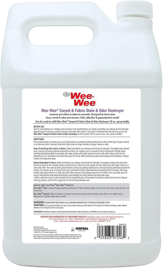 Four Paws Wee-Wee Pet Stain and Odor Eliminator for Carpet Stains 128 Ounces