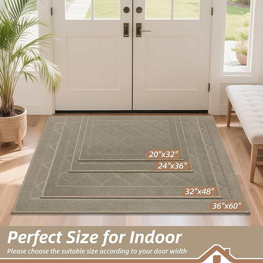 BEQHAUSE Dirt Trapper Door Mat 20" x 32", Doormat Non-Slip Entryway Rugs Washable, Dog Door Mat Stain Resistant and Absorbent Welcome Floor Mat for Front Back Door, Mud Wet Shoes & Paws, Beige