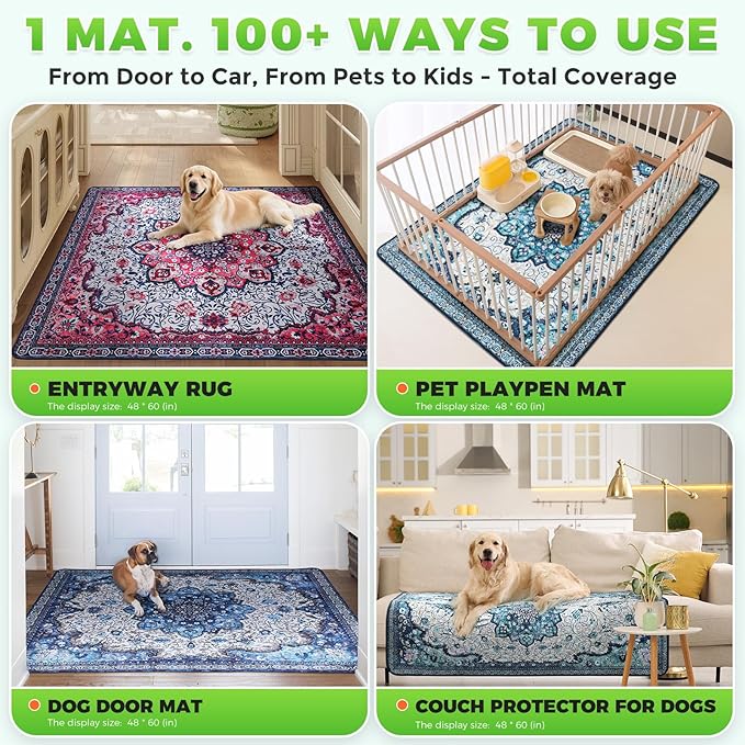 Hompet 2 Pack Super Absorbent Dog Door Mat for Muddy Paws, Washable Pee Pads for Dogs, Reusable Puppy Training Pads, Quick Dry Non-Slip Pet Entryway Rug, Leak-Proof Potty Pad for Indoor Floors 48x60