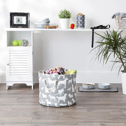 Bone Dry Pet Storage Collection Collapsible Bin, Medium Round, 12x15, Gray Dog Show Print