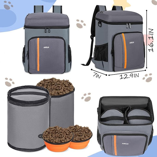 ANILD Dog Travel Bag Backpack, Flight-Ready TSA-Approved Dog Travel Bag with 2 Leak-Proof Food Canisters, 3 Foldable Silicone Bowls, Multi-Compartment Organizer for Hiking, Camping, Dog Mom Essentials