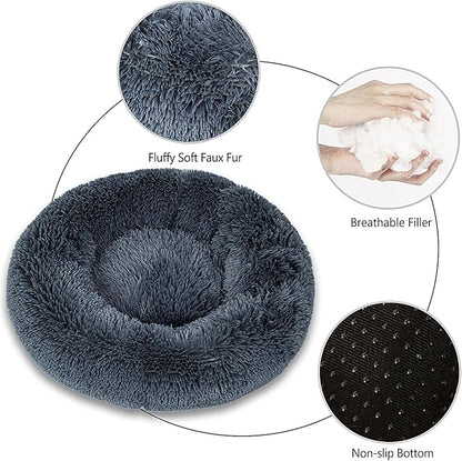 Calming Dog Bed for Big Dogs, 39'' Round Anti-Anxiety Warm Fluffy Plush Faux Fur Bed, Soft Anti-Slip Donut Washable Big Pet Bed, Cozy Big Dogs Bed, Fits up to 100 lbs Pets