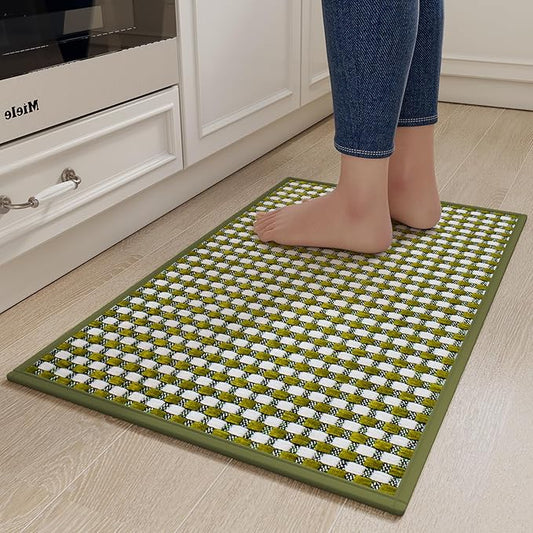 Kitchen Mats for Floor, Super Absorbent Kitchen Rugs Non Slip Washable, Rubber Backing Soft Chenille Braided Kitchen Runner Rug Standing Mat Sink Mat, Easy to Clean, Green 17"x30"