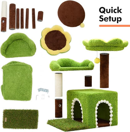 WOOCHPET Flower Cat Tree with Cat Condo for Indoor Cats, 29" Cat Tower with Sisal Scratching Post and Top Perch, 3-in-1 Multi-Level Cat Tower for Small Cats and Kittens
