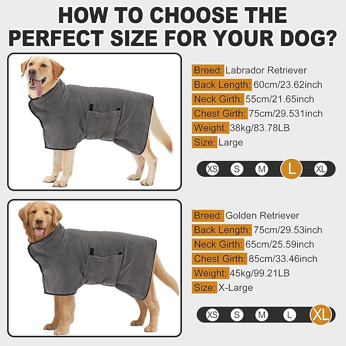 Super Absorbent Dog Bathrobe, Microfiber Dog Drying Coat Dog Bath Robe Towel for Small, Medium & Large Dogs, Quick Drying, Warm Keeping Dog Robes for After Bath Supplies
