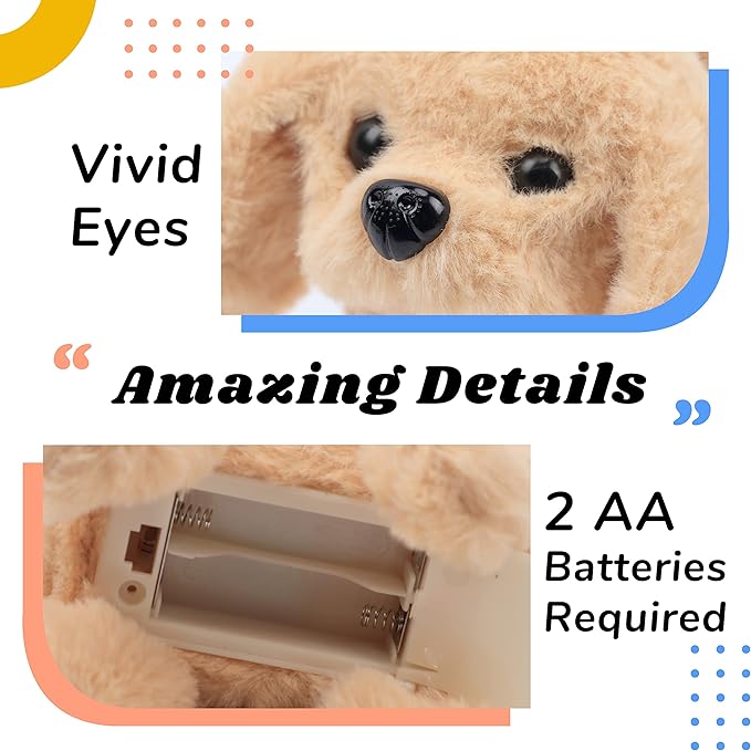 Hopearl Walking Dog Golden Retriever Interactive Electronic Pet Plush Toy Puppy Woof and Moving Animated Nodding Head Gifts for Toddlers Birthday, Brown, 7''