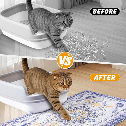 Cat Litter Mat, 28x20 in Litters Box Mat Waterproof Non-Slip Easy to Clean Washable Trapping Mat for Kitty