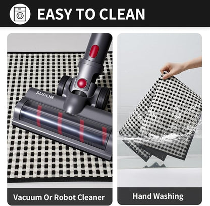 Kitchen Mat Kitchen Rugs Sets of 2 PCS Non Slip Washable, Super Absorbent Soft Braided Kitchen Mats for Floor, Rubber Backing Comfort Standing Kitchen Sink Mat Runner Rug, Black 17"x28"+17"x47"
