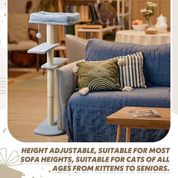 Geelin 39” H Cat Tree Tower with Thick Scratching Posts Sisal 11.8 x 15.7” Cat Bed for Sofa Side for Indoor Large Cats and Kittens Adjustable Height Easy Assembly Heavy Duty, Grey