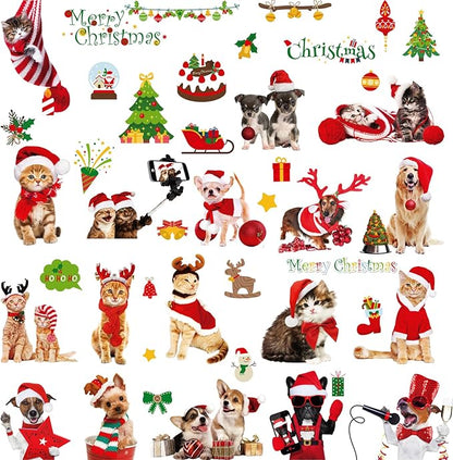 Christmas Window Clings Cat Dog Stickers for Window Glass, 290 PCS 18 Sheets Xmas Decals Decorations Christmas Cat Tree Bells Decals for Holiday Party(Dog and Cat)
