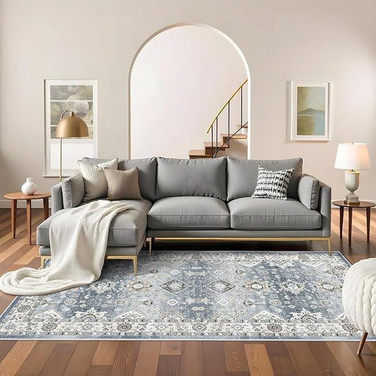 Washable 4x8 Hallway Runner Rug: Vintage 8ft Soft Runners for Entry Kitchen Wide Low Pile Carpet with Non-Slip Backing for Living Room Bedroom Thin Bathroom Carpet for Dining Room Foyer (Grey,4x8)