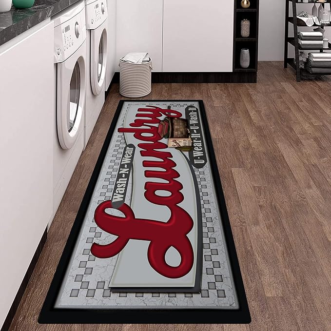 Pauwer Laundry Room Rug Runner 20"x60" Waterproof Rubber Laundry Mat Non Slip Kitchen Mats for Floor Washable Floor Mat Runner Rug for Farmhouse Mudroom Washroom Bathroom Decor