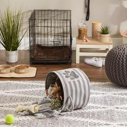 Bone Dry Pet Storage Collection Striped Paw Patch Bin, Small Round, Grayz, Medium Breeds (Pack of 12)