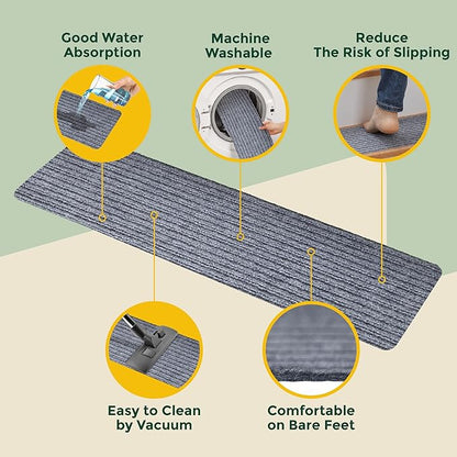MBIGM 8" X 30" (15 in Pack) Non-Slip Carpet Stair Treads Non-Skid Safety Rug Slip Resistant Indoor Runner for Kids Elders & Pets with Reusable Adhesive - Light Gray - Carpet Pads for Stairs