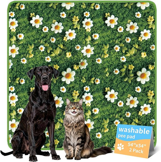 Washable Pee Pads for Dogs, Reusable Puppy Potty Training Pads, Ultra-Absorbent Thick Waterproof Leak-Proof Non-Slip Pads & Mat for Crate, Playpen, Floor, Whelping & Housebreaking , 2 Pack 54"x54"
