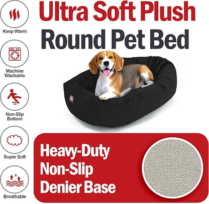 Majestic Pet 32 Inch Suede Calming Dog Bed Washable – Cozy Soft Round Dog Bed with Spine Support for Dogs to Rest their Head - Fluffy Donut Dog Bed 32x23x7 (Inch) - Round Pet Bed Medium – Black (2025)