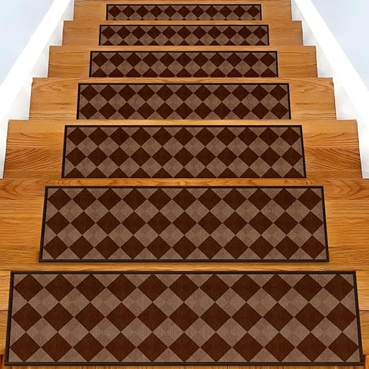 Non-Slip Carpet Stair Treads 15PCS, 8"x30" Peel and Stick Stair Runner for Wooden Steps Indoor, Washable Reusable Adhesive Backing, Pet-Friendly Safety Mats for Kids, Elders, Dogs
