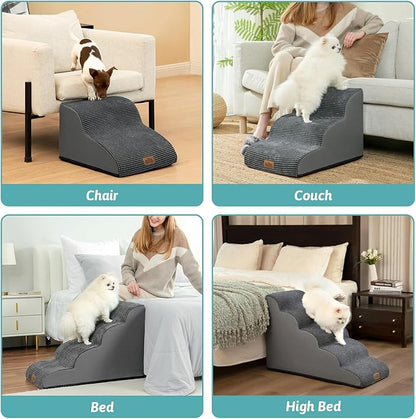 Dog Stairs for High Bed 22.6" H, Small Dog Step for Puppy, Older or Cat, Curved Ramp for Car, Ladder with High Density Foam, Lightweight, Durable, 15.7x33x22.6 inch, 5 Step, Charcoal Grey
