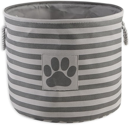 Bone Dry Pet Storage Collection Striped Paw Patch Bin, Large Round, Gray