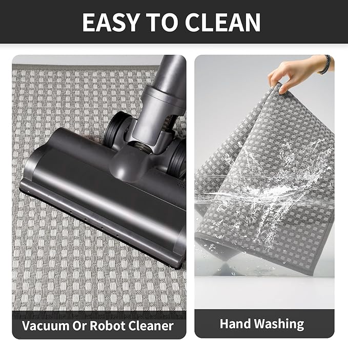 Kitchen Mat Kitchen Rugs Sets of 2 PCS Non Slip Washable, Super Absorbent Soft Braided Kitchen Mats for Floor, Rubber Backing Comfort Standing Kitchen Sink Mat Runner Rug, Gray 17"x28"+17"x47"
