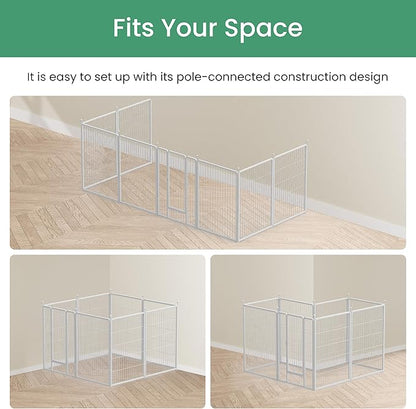 HealSmart Dog Playpen Indoor, Puppy Playpen Indoor Outdoor for Yard, Camping, RV, 40" Height 16 Panels Heavy Duty Dog Pen for Medium/Large Dogs, White