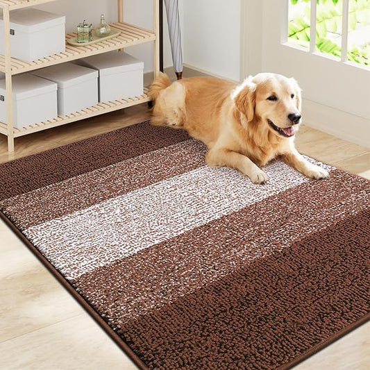 Smiry Dog Door Mat for Muddy Paws, Absorbs Moisture and Dirt, Low-Profile Entryway Mat with Non-Slip Backing, Entry Indoor Outdoor Doormat for Inside Floor (40x32 Inches, Brown, Striped)