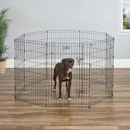 MidWest Homes for Pets 36-Inch Exercise Pen, for Indoor and Outdoor Use, 16 Sq Feet of Play, Single Door Folding Dog Pen, with Large Door Opening & Secure Latch, Easy to Set Up, Foldable Dog Playpen
