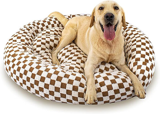 39 Inch Calming Dog Bed for Large Dogs, Round Anti-Anxiety Warm Bed, Soft Cozy Anti-Slip Donut Washable Pet Bed, Fits up to 100 lbs Pets