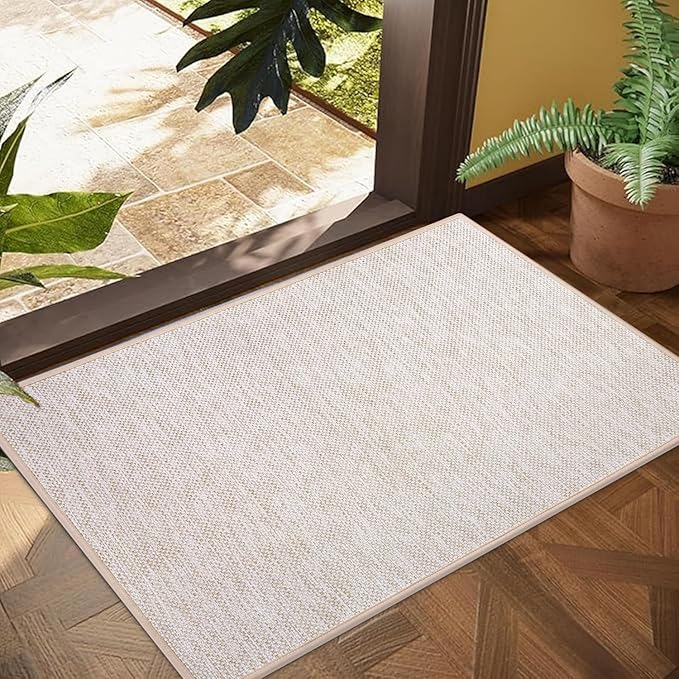 Ultra Thin Indoor Door Mat, Low-Profile Door Mats Indoor Entrance, Non-Slip Natural Rubber Backing Doormat, Washable Entryway Doormats, Fade Resistant Dirt Trapper for Kitchen, 35''x24'',Beige