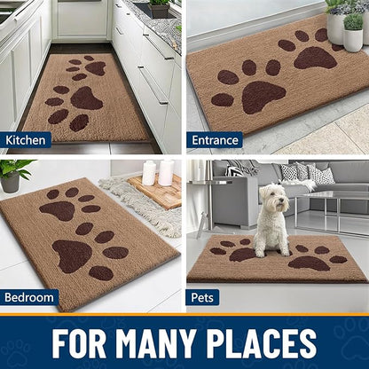 Smiry Dog Door Mat for Muddy Paws, Absorbs Moisture and Dirt, Low-Profile Entryway Mat with Non-Slip Backing, Entry Indoor Outdoor Doormat for Inside Floor (40x32 Inches, Beige, Paw)