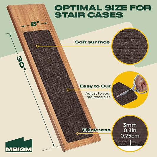 MBIGM 8" X 30" (28 in Pack) Non-Slip Carpet Stair Treads Non-Skid Safety Rug Slip Resistant Indoor Runner for Kids Elders and Pets with Reusable Adhesive - Brown