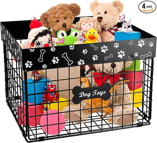 Large Dog Toy Basket Metal,Dog Toy Box,Dog Toy Bin for Living Room Area,Dog Toy Storage Basket,Dog Baskets for Toys,Puppy Toy Holder,Dogs Toy Container Organizer,Medium Pet Toy Food Storage
