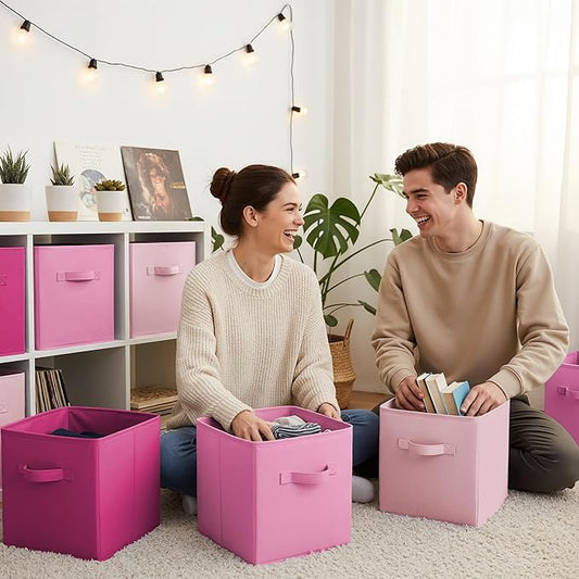 GRANNY SAYS 11 Inch Cube Storage Bins, Cube Storage Organizer, Fabric Collapsible Storage Bins with Handle, Storage Cubes for Shelves, Closet, Pink Gradient, 8-Pack