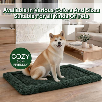 Washable Dog Bed Mat With Anti-Slip Bottom, Deluxe Plush Memory Foam Crate Pad & Waterproof Outdoor Kennel Mat For Dogs & Cats-Durable Crates Beds, Large Medium Small Puppy Size 30" x 20",Blue