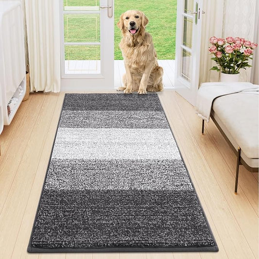 Smiry Dog Door Mat for Muddy Paws, Absorbs Moisture and Dirt, Low-Profile Entryway Mat with Non-Slip Backing, Entry Indoor Outdoor Doormat for Inside Floor (47x24 Inches, Grey, Striped)