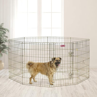 MidWest Homes for Pets 36-Inch Exercise Pen, for Indoor and Outdoor Use, 16 Sq Feet of Play, Single Door Folding Dog Pen, with Large Door Opening & Secure Latch, Easy to Set Up, Foldable Dog Playpen