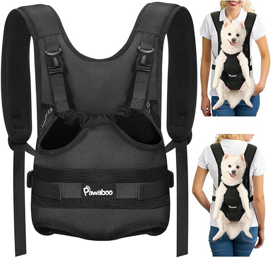 Pawaboo Pet Dog Front Carrier Backpacks, Legs Out Pet Carrier Backpack for Dogs, Adjustable Dog Chest Carriers Purse for Small Medium Dogs Hands Free for Travel Hiking Cycling Camping, L, Black