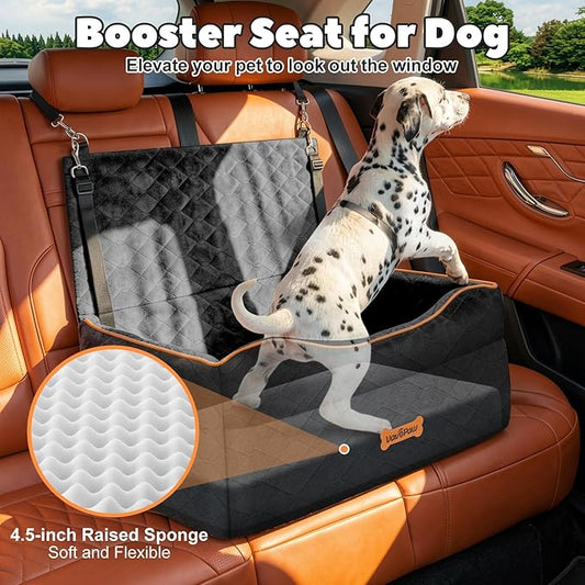Medium Dog Car Seat, Dog Booster Seat Under 50Lbs or 2 Small Dogs Washable, Pet Car Seats with 2 Safety Leash, Dogs Sofa Bed Cushion Add Thick Sponge, Pet Cars Carrier for Travel, Black