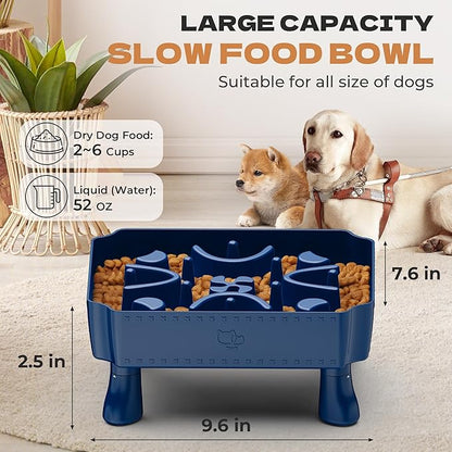 UPSKY Slow Feeder Dog Bowl, 2-in-1 Raised Dog Bowl with Anti-Choking Maze Puzzle, 2-6 Cups Pet Food for Small & Medium Breeds, Interactive Pet Feeder to Slow Eating, Reduce Boredom Blue