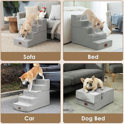 EHEYCIGA Dog Stairs for High Bed 22.5" H, 5-Step Dog Steps for Bed, Pet Steps for Small Dogs and Cats, Non-Slip Balanced Pet Ramp Indoor, Light Grey