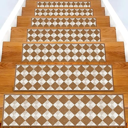Non-Slip Carpet Stair Treads 15PCS, 8"x30" Peel and Stick Stair Runner for Wooden Steps Indoor, Washable Reusable Adhesive Backing, Pet-Friendly Safety Mats for Kids, Elders, Dogs