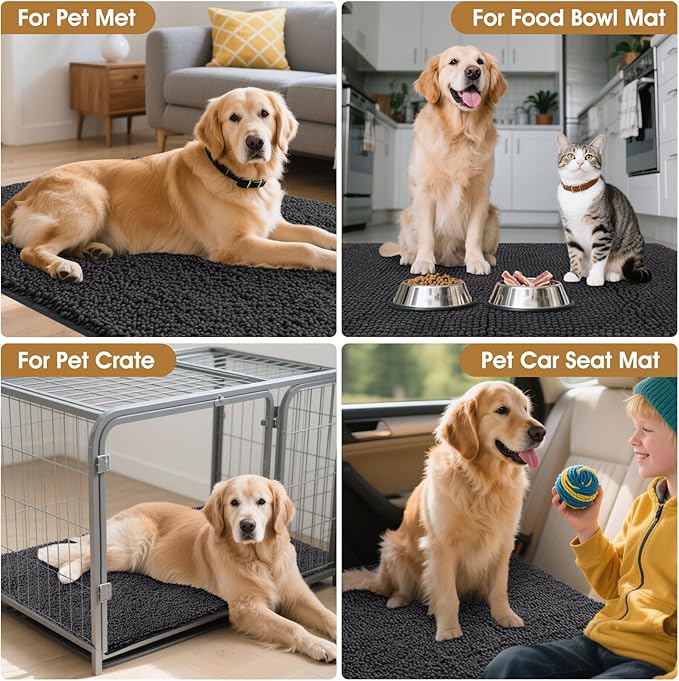 Extra Large Dog Door Mats for Muddy Paws, 60" x 36" Chenille Absorbent Mud Mat for Dogs, Non Slip Heavy Dog Rugs For Muddy Paws, Soft Indoor Door Mat for Entryway, Mud Paw, Inside Floor, Dark Grey