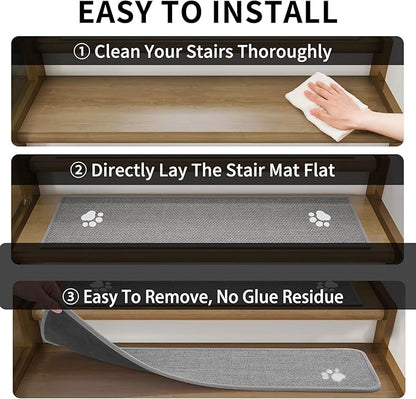 Stair Treads Non Slip Indoor 15PCS, Rubber Backing Stair Runner Rugs for Wooden Steps, Residue Free Stair Carpet Treads for Kids Elders and Pets, Machine Washable Stair Mats, Gray, 8" x 30"