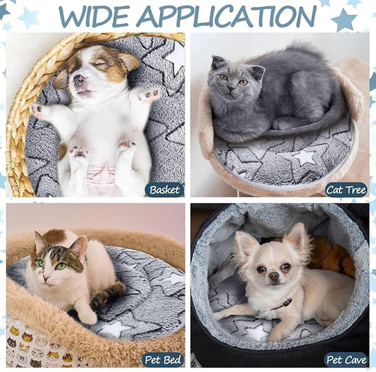 VitalCozy 2 Pack Self Heating Cat Pad Self Heating Cat Bed Machine Washable Heat Pet Mat Reversible Body Thermal Warm Round Dog Bed Crate Blanket for Feral and Indoor Cats(12'',Double Star)