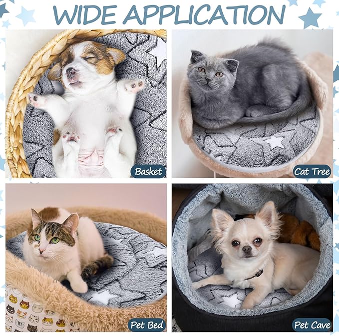 VitalCozy 2 Pack Self Heating Cat Pad Self Heating Cat Bed Machine Washable Heat Pet Mat Reversible Body Thermal Warm Round Dog Bed Crate Blanket for Feral and Indoor Cats(16'',Double Star)