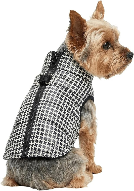 Houndstooth Pet Jacket Small Dog Coats with D-Rings Jackets for Small Dogs, Large
