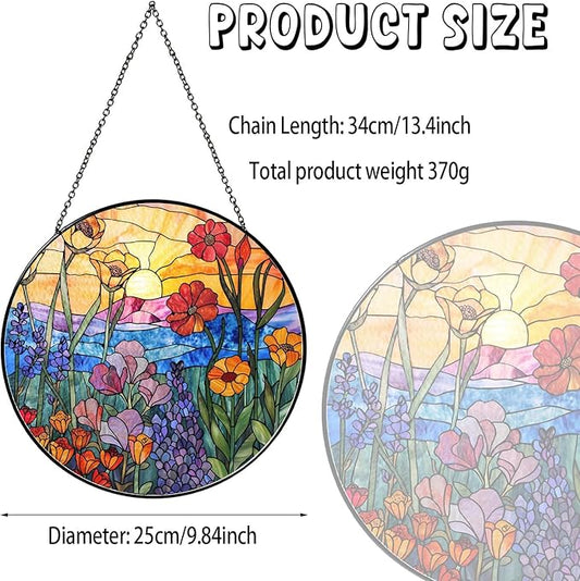 Wildflowers Sun Catcher 9.8'' Stained Glass Window Hanging Plant Lover Gifts for Women Wildflowers Wall Decor Handmade Sun Catcher Decoration for Window Garden Home Christmas & Birthday Gifts